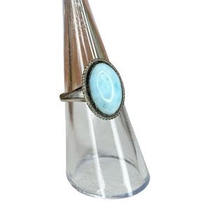 Vintage Larimar Stone Cabochon 925 Sterling Silver Ring Size 5.5